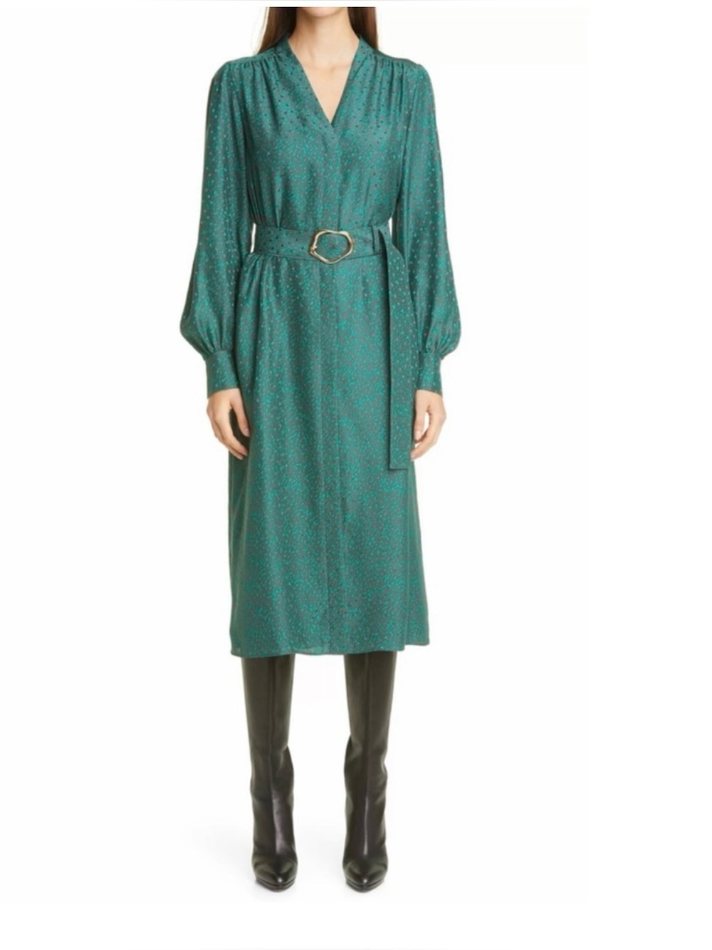 LAFAYETTE 148 Clementine D wintergreen Green Long-Sleeve Wrap Dress - Unbranded